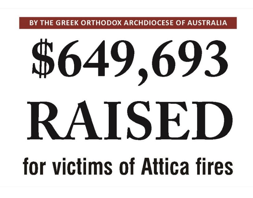 Ι. Α. Αυστραλίας: 650.000 δολ. για τους πυρόπληκτους της Αττικής