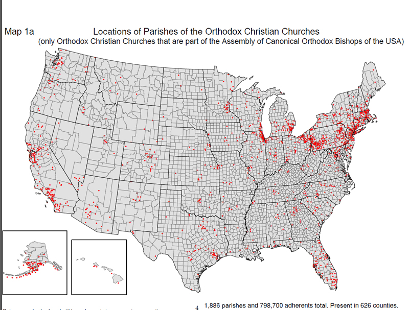 Асамблеята на каноничните епископи в САЩ издаде изследване на географията на Православието в Америка
