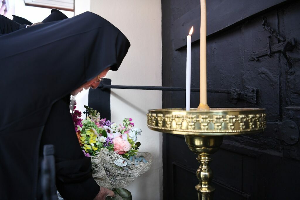 Ecumenical Patriarch Bartholomew prays at permanently closed gate where Patriarch Gregory V was hanged in 1821