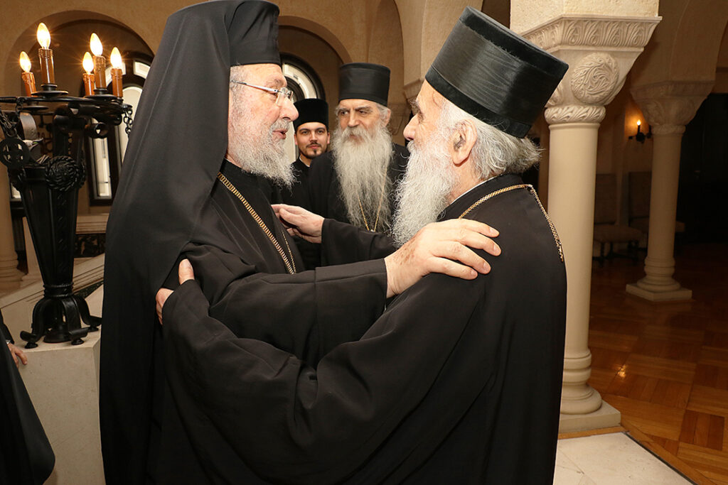 Archbishop Chrysostomos of Cyprus at the Serbian Patriarchate