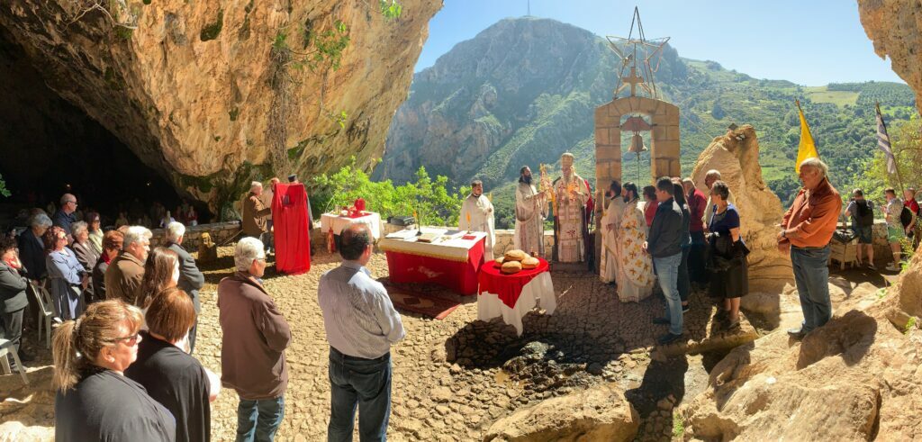 Service at the cave chapel of St. Sophia, in Topolia Gorge, Crete