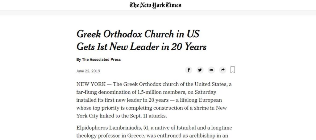 Οι New York Times για τον Αρχιεπίσκοπο Ελπιδοφόρο