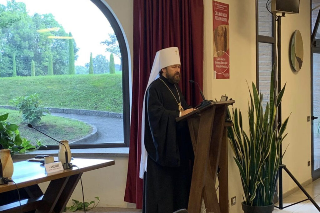 Metropolitan Hilarion of Volokolamsk reads a paper at a conference in the Bose Monastery, Italy