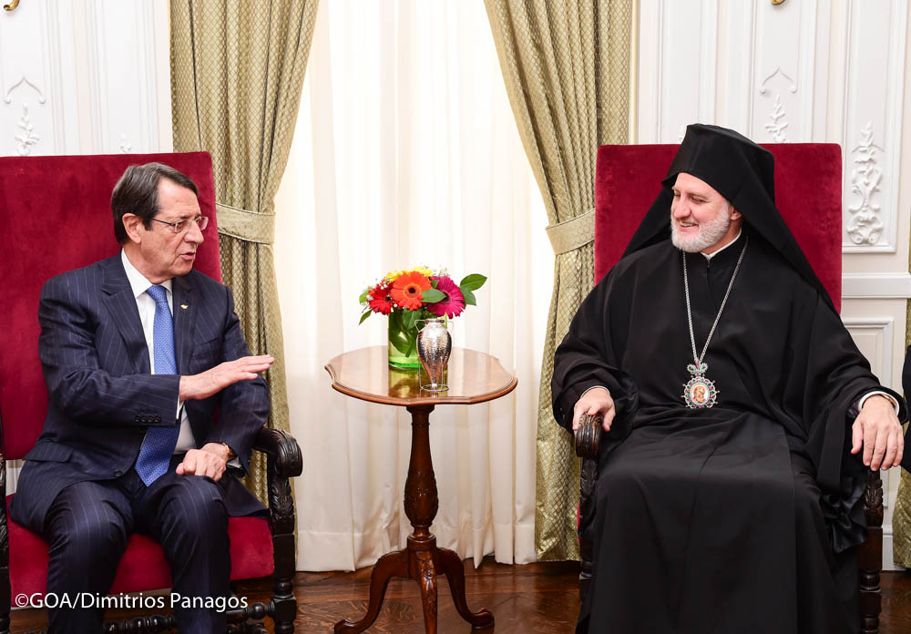 Archbishop Elpidophoros Welcomes the President of the Republic of Cyprus to Archdiocese Headquarters