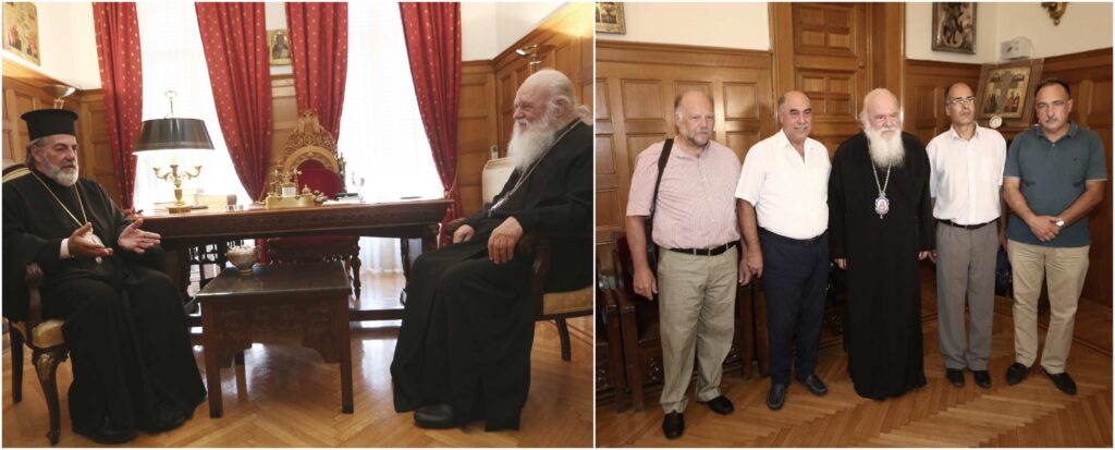 Archbishop Ieronymos meets with theologian union’s board members; receives visiting Archbishop of Great Britain Nikitas
