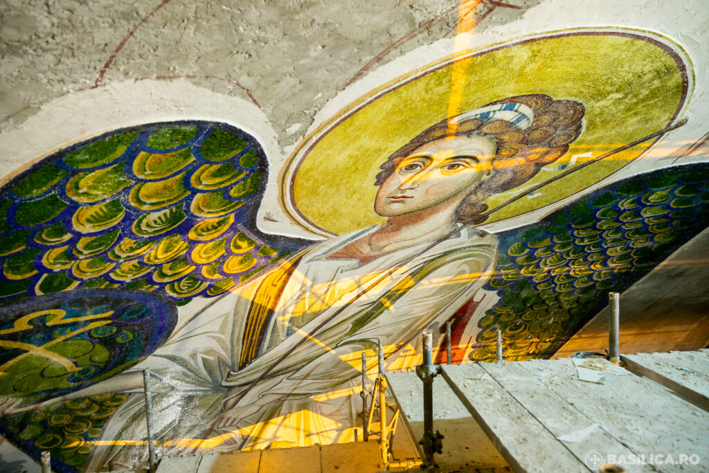 Archangel Gabriel mosaic icon installed on walls of Bucharest National Cathedral