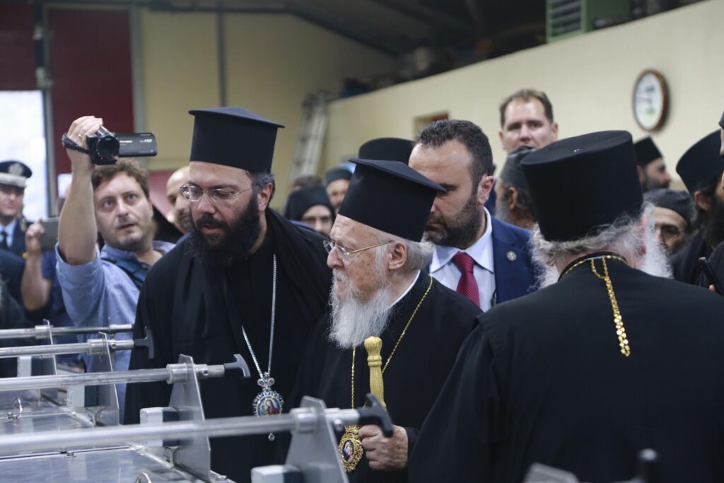 Ecumenical Patriarch tours Vatopedi’s renowned olive oil press