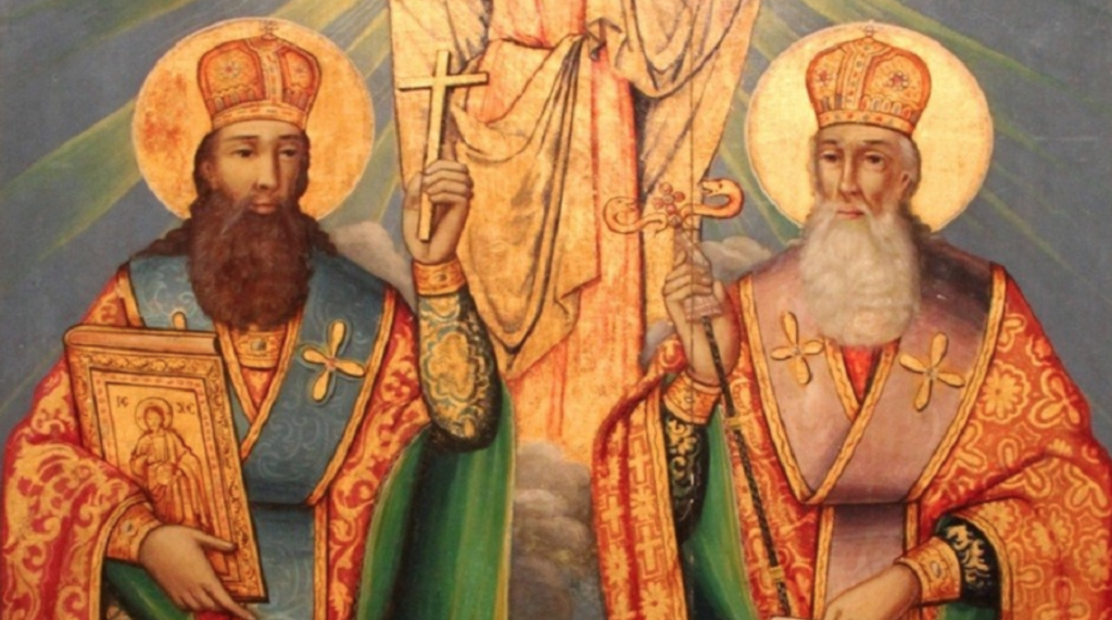 Shenjtorët Kirill dhe Metodij janë paraqitur nëpër ikonat si shkrimtarë dhe mësues