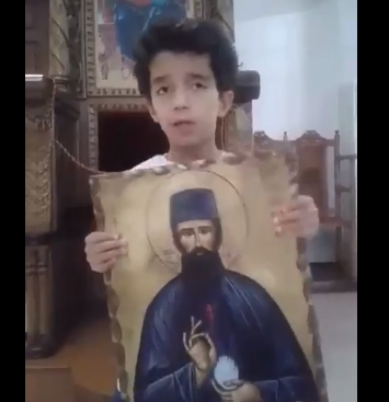Детска молитва пред образа на св. Ефрем Нови