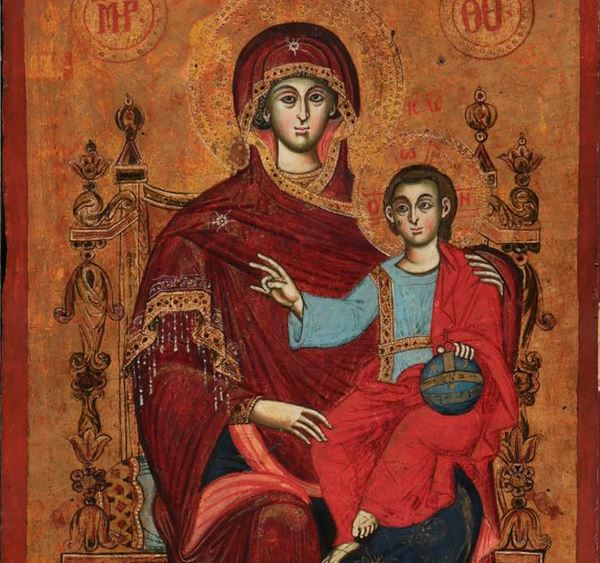 “Shën Maria në Fron me Krishtin”, ikona e pikturuar nga Tërpo Zografi në 1787