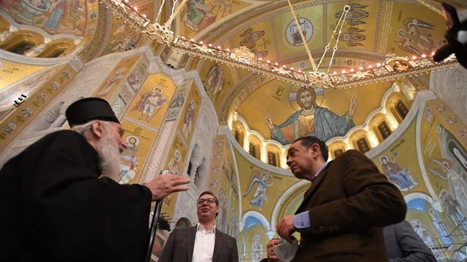 Serbian president tours under-renovation St. Sava Cathedral, accompanied by Patriarch Irinej