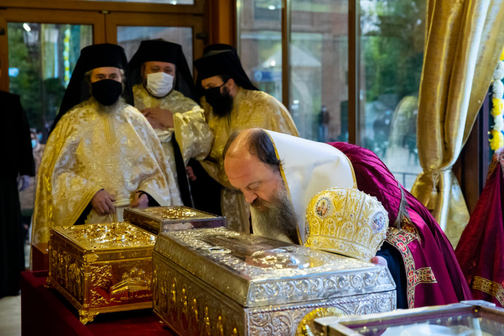 Relics of Saint Demetrios the New placed for veneration outside Patriarchal Cathedral for three-day celebration