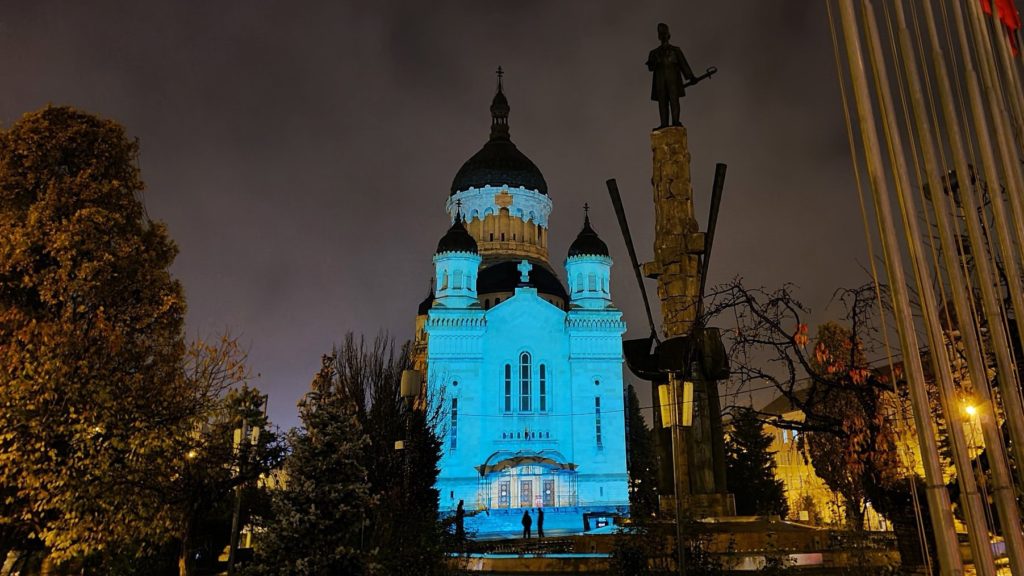Cluj Orthodox Cathedral lit teal joining WHO strategy to accelerate elimination of cervical cancer
