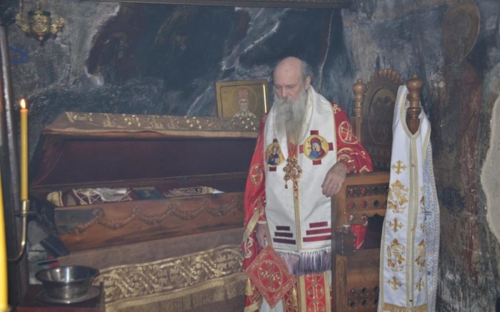 Bishop Jovan of Slavonia served beside the relics of Saint Basil of Ostrog