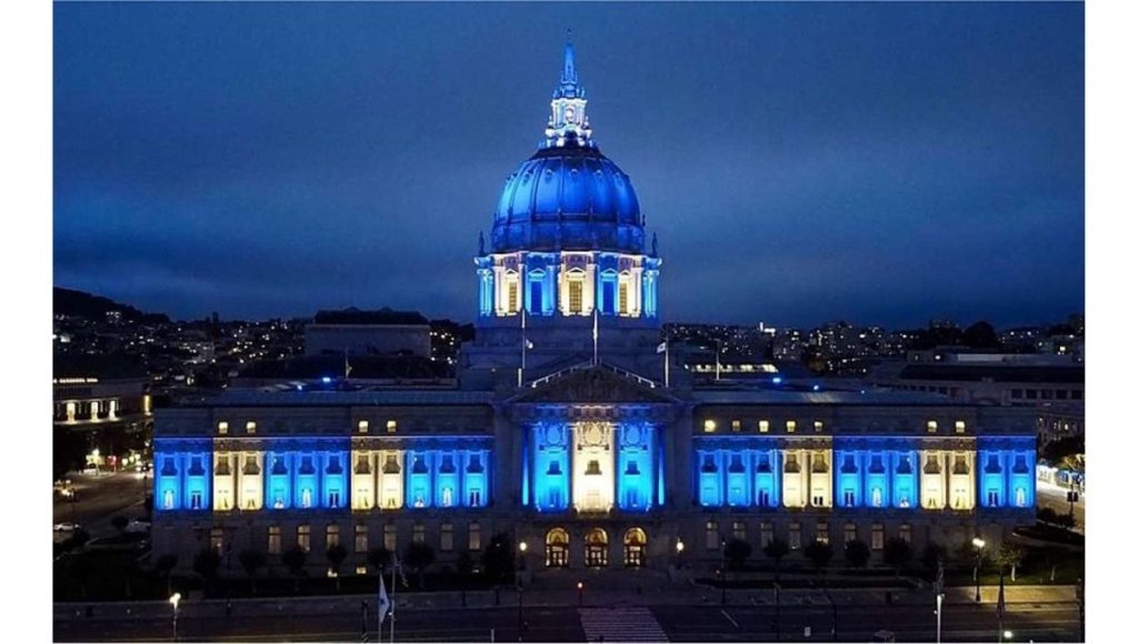 San Francisco City Hall will be illuminated with the colors of the Greek flag on March 25.