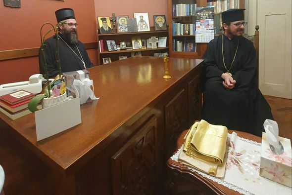 His Grace Bishop Siluan of the Metropolitanate of Australia and New Zealand Serbian Orthodox Church visited His Grace Bishop Silouan of Sinope in Adelaide (Greek Greek Orthodox Archdiocese of Australia), during his trip to South Australia