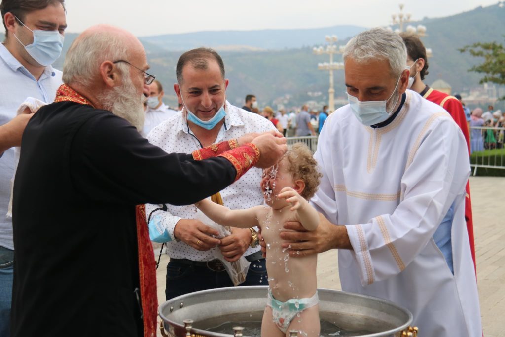 64th mass baptism of infants by Georgian Orthodox Church on Sunday