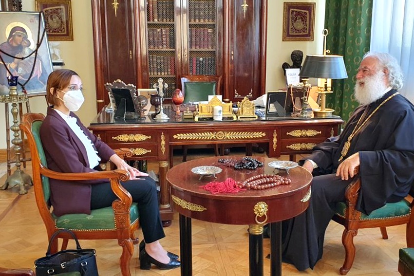 Patriarch of Alexandria & All Africa Theodoros II receives Dep. Gov. of Alexandria Jacqueline Azer