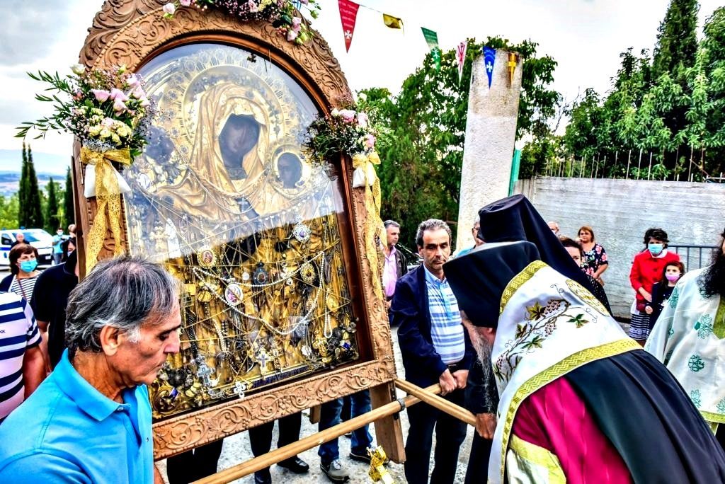 Exact replica of wonder-working icon of Panagia Gorgoipikoos conveyed to Monastery of Panagia Theoskepastos of Sohos