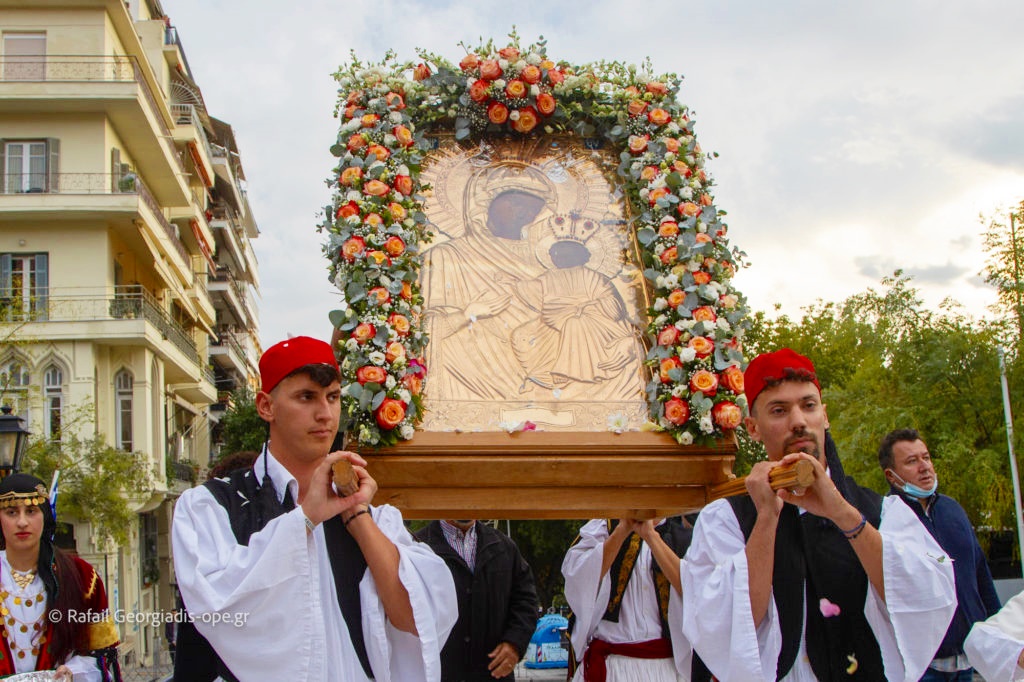 Exact replica of Panaghia Portaitissa conveyed from Mt. Athos to Cathedral of St. Demetrius in Thessaloniki