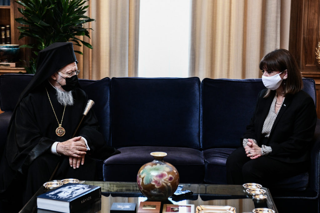 Ecumenical Patriarch Bartholomew I received by Greek president on Tues.