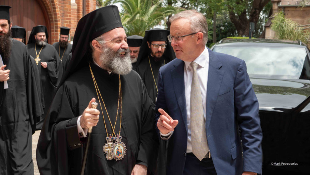 Archbishop of Australia Makarios welcomes Labor opposition leader Albanese to Archdiocese