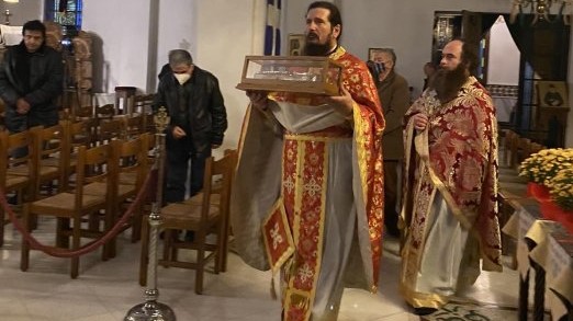 Υποδοχή Δεξιάς Χειρός Αγίου Νεκταρίου στα Τρίκαλα