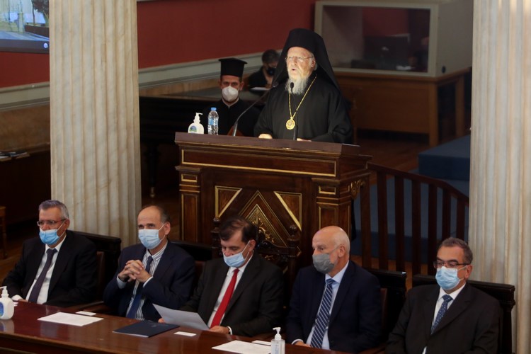 Ecumenical Patriarch Bartholomew presented with commemorative tome during celebratory ceremony at University of Athens