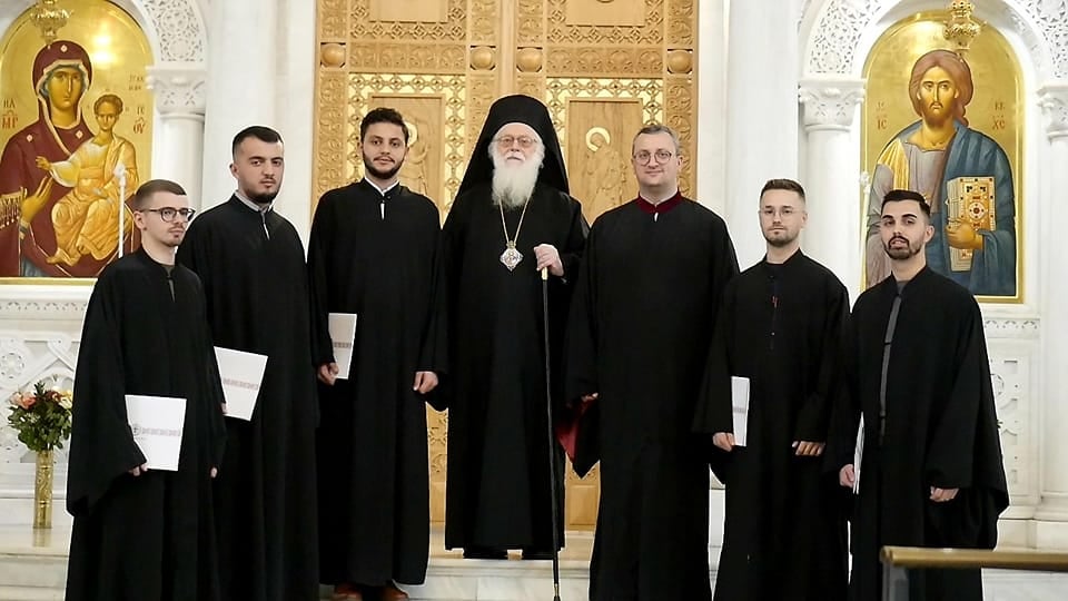 Archbishop of Albania Anastasios presents diplomas to 5 graduates of Church’s School of Byzantine Music