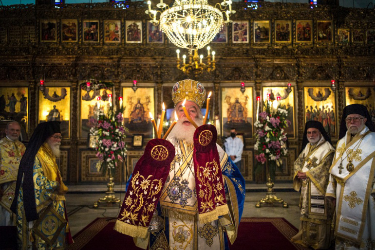 Patriarch of Alexandria Theodoros II officiates at Archieratical Vespers at celebrating St. Nicholas Cathedral in Cairo