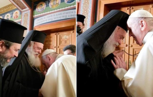 რომის პაპი საბერძნეთის უნეტარეს მთავარეპისკოპოსს ეწვია [ფოტო]