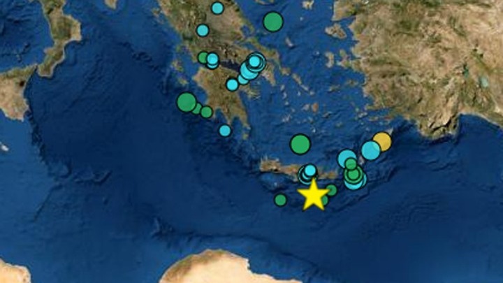 Σεισμική δόνηση 5,7 βαθμών νότια της Κρήτης