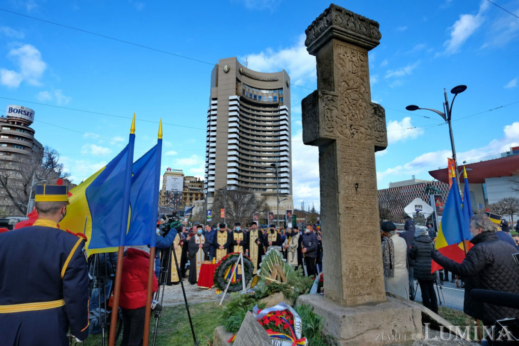 Prayer service in Bucharest square for protesters killed during uprising against communist regime in 1989