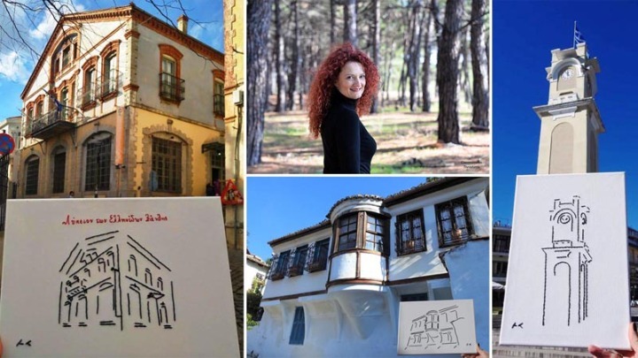 Ξάνθη: Μια γυναίκα κεντάει το σπίτι του Μ. Χατζηδάκι και την παλιά πόλη σε καμβά