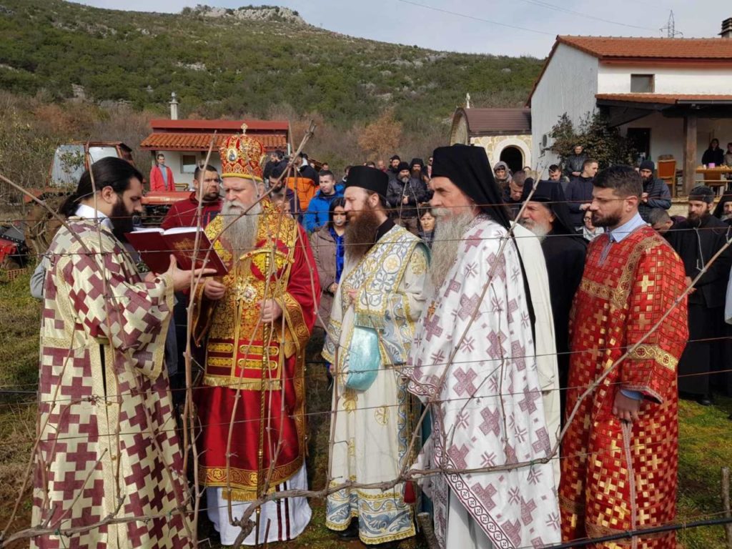 Metropolitan of Montenegro Joanikije officiates at Divine Liturgy at Monastery of Micholska Prevlaka, on feast day of St. Tryphon