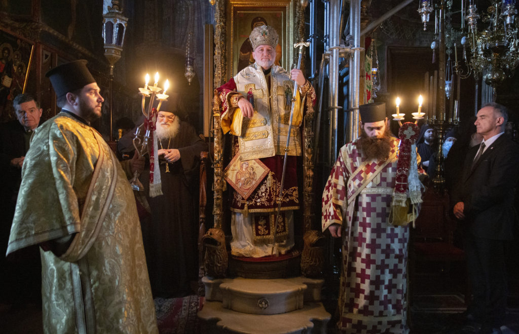 Archbishop of America Elpidophoros officiates at Divine Liturgy service at Holy & Great Monastery of Vatopedi