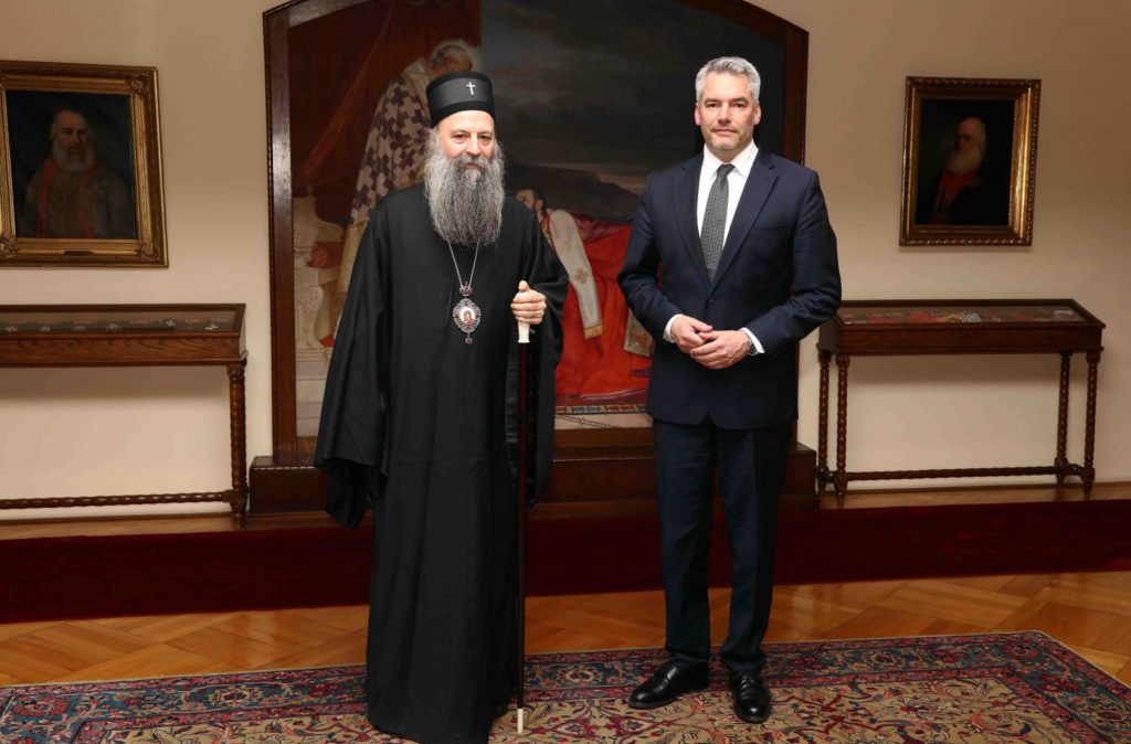 Patriarch of Serbia Porfirije receives visiting Austrian Chancellor Nehammer