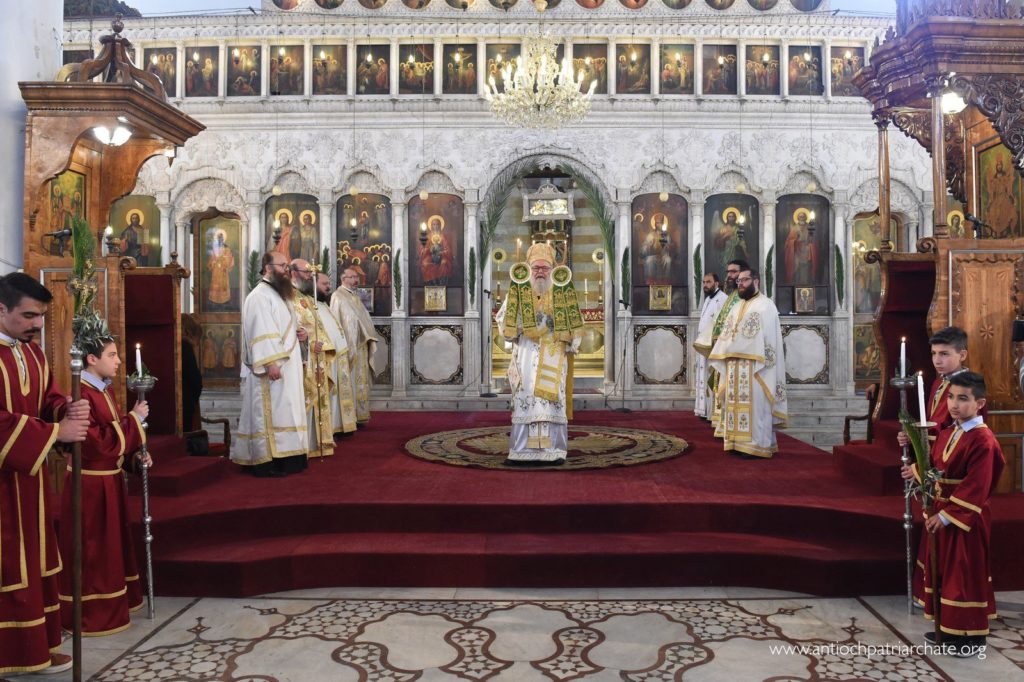 Patriarch John X presides over the Palm Sunday liturgy at the Maryamiyah Cathedral.