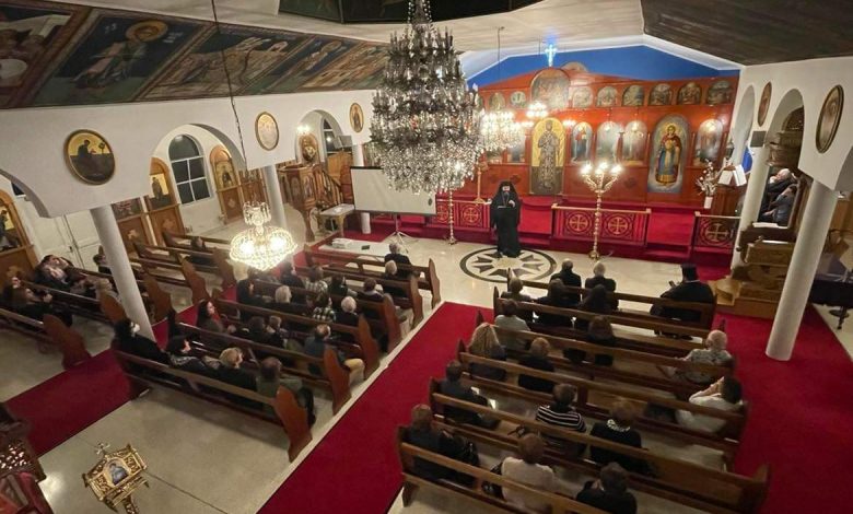 His Grace Bishop Bartholomew of Charioupolis at the church of St George Hobart for the Compline service and spiritual talk