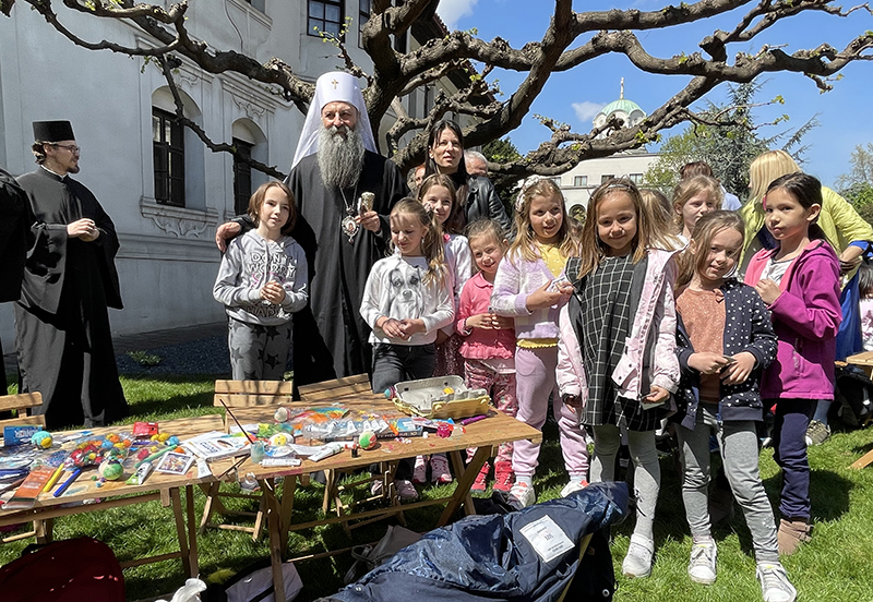 Patriarch of Serbia Porifirije attends Easter event for children at Belgrade park