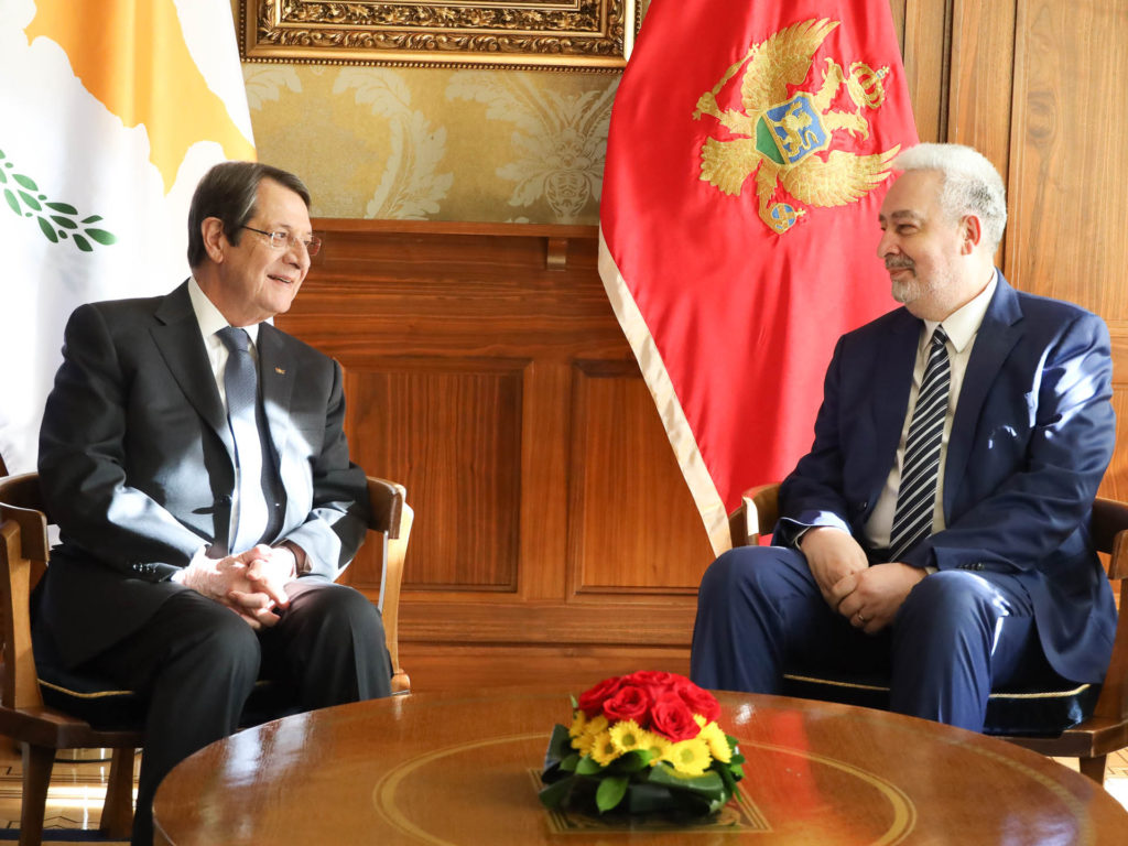 Συνάντηση Νίκου Αναστασιάδη με τον Πρωθυπουργό του Μαυροβουνίου