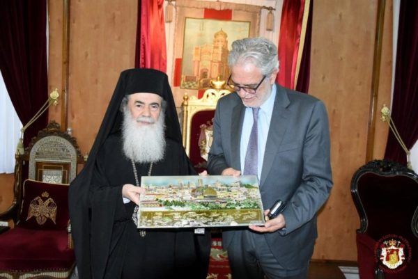 Patriarch of Jerusalem Theophilos III receives Greece’s visiting climate crisis & political protection minister Stylianides