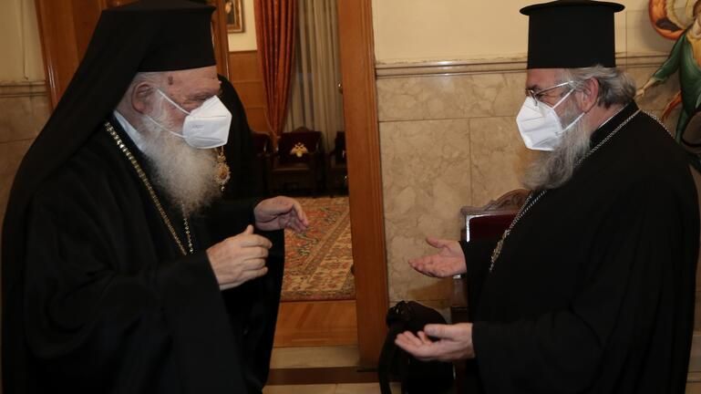 Archbishop of Athens and All Greece Ieronymos receives Archbishop of Crete Evgenios