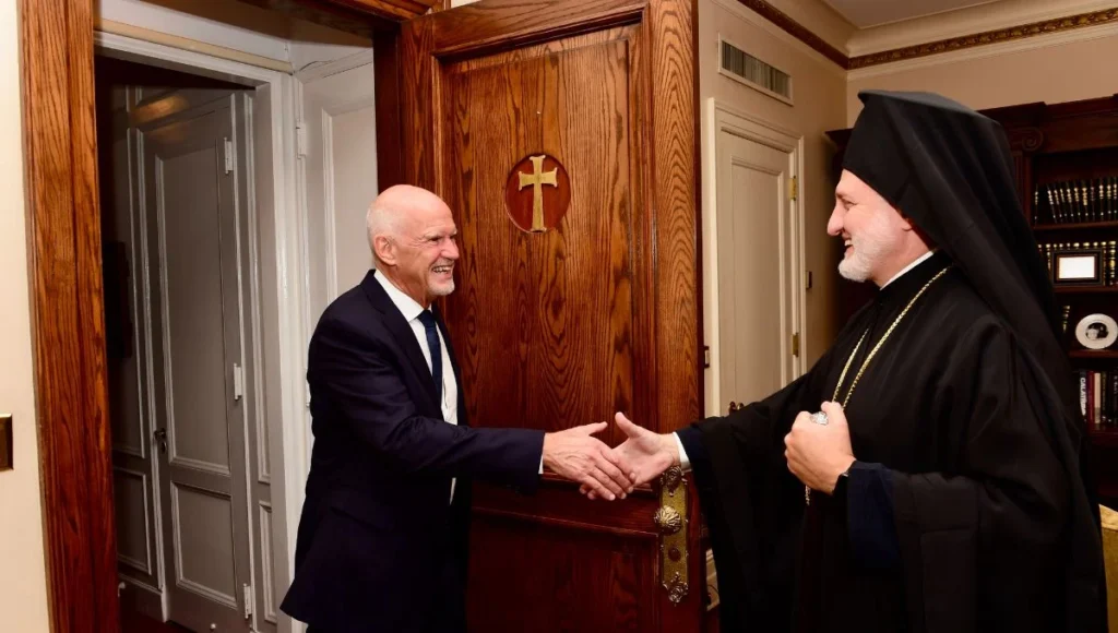 Archbishop Elpidophoros Meets With Former Prime Minister of Hellenic Republic George Papandreou