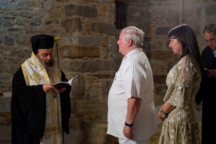 Metropolitan of Chios Markos officiates at adult baptism