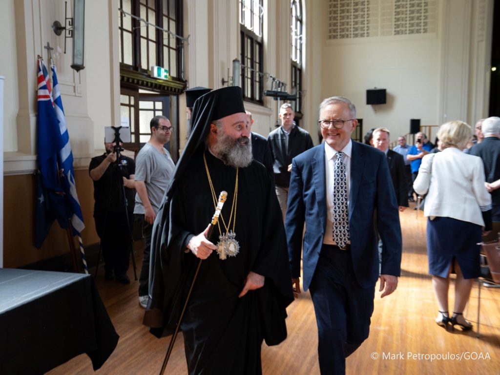 The Prime Minister of Australia and Archbishop Makarios at an anniversary event for “OXI” (NO!) Day