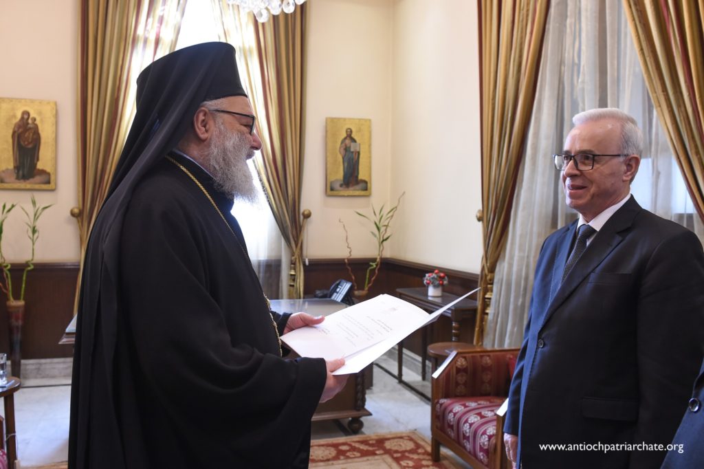 Ο Πατριάρχης Αντιοχείας υποδέχθηκε τον Πρέσβη του Κράτους της Παλαιστίνης στη Συρία