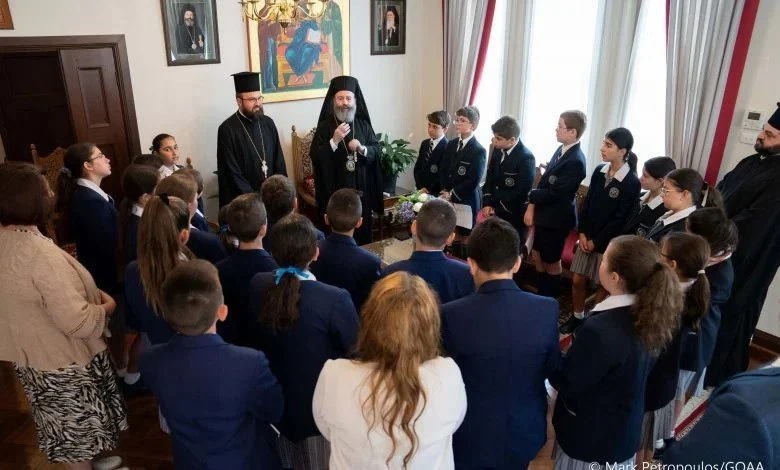 Students of two Greek Orthodox Colleges and Youth sang traditional carols to the Archbishop of Australia