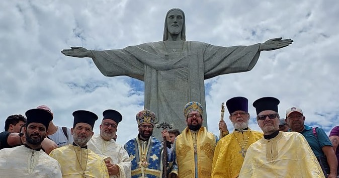 Outdoor Orthodox Divine Liturgy held atop Mt. Corcovado in front of Rio’s Christ the Redeemer statue