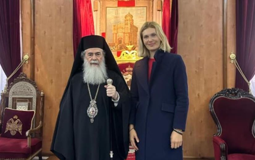Patriarch of Jerusalem Theophilos III receives ‘Man of God’ film director Yelena Popovic